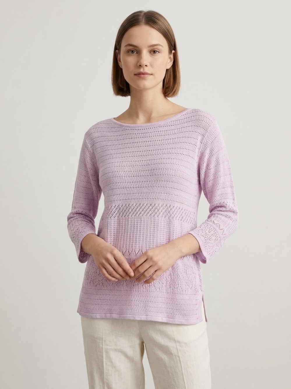 White House Black Market Light Pink Open-Knit Crewneck Sweater 100% rayon